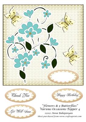 Flowers & 3 Butterflies Various Occasions Topper 4