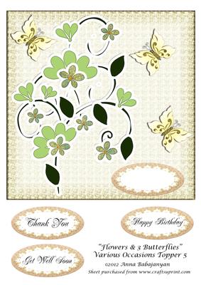 Flowers & 3 Butterflies Various Occasions Topper 5