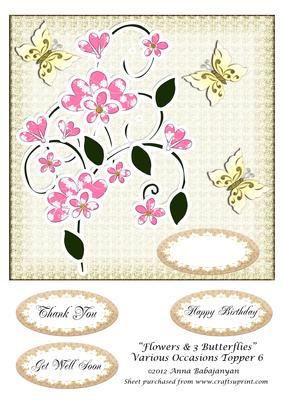 Flowers & 3 Butterflies Various Occasions Topper 6