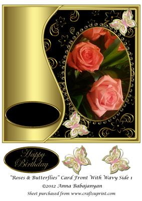 Roses & Butterflies Card Front with Wavy Side 1
