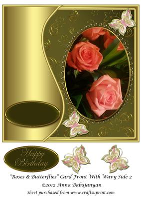 Roses & Butterflies Card Front with Wavy Side 2