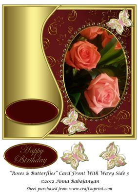 Roses & Butterflies Card Front with Wavy Side 3