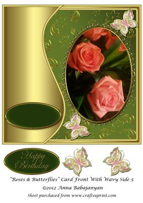 Roses & Butterflies Card Front with Wavy Side 5