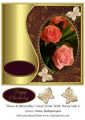 Roses & Butterflies Card Front with Wavy Side 6