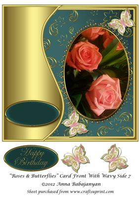 Roses & Butterflies Card Front with Wavy Side 7