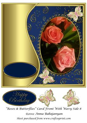 Roses & Butterflies Card Front with Wavy Side 8