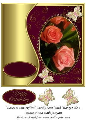 Roses & Butterflies Card Front with Wavy Side 9