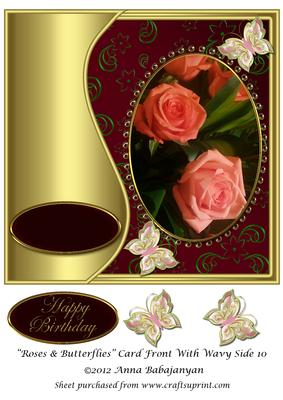 Roses & Butterflies Card Front with Wavy Side 10