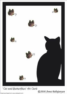 Cat and Butterflies A4 Card