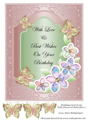 Birthday Card Front with Flowers & Butterflies 2