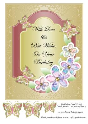 Birthday Card Front with Flowers & Butterflies 4
