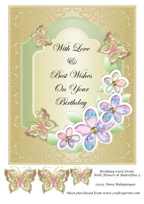 Birthday Card Front with Flowers & Butterflies 5