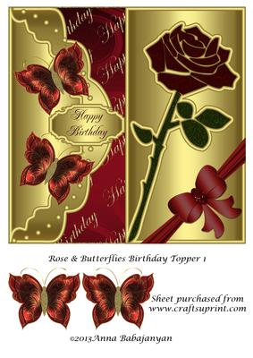 Rose & Butterflies Birthday Topper 1