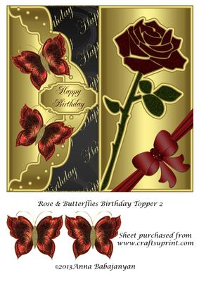 Rose & Butterflies Birthday Topper 2