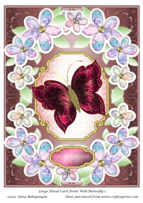 Large Floral Card Front with Butterfly 1