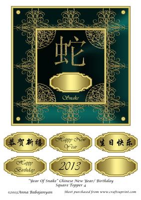 Year of Snake Chinese New Year/ Birthday Square Topper 4