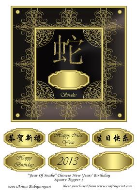 Year of Snake Chinese New Year/ Birthday Square Topper 5