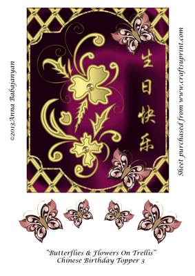 Butterflies & Flowers on Trellis Chinese Birthday Topper 3