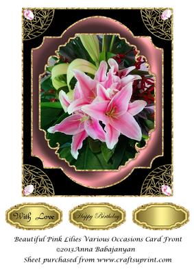 Beautiful Pink Lilies Various Occasions Card Front