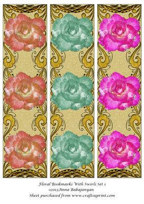 Floral Bookmarks with Swirls Set 1