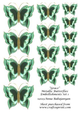 Grace Metallic Butterflies Embellishments Set 1