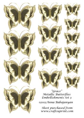 Grace Metallic Butterflies Embellishments Set 3