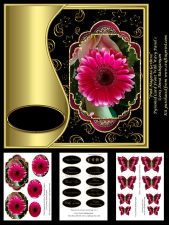 Pink-magenta Gerbera Pyramid Card Front with Wavy Panel 1
