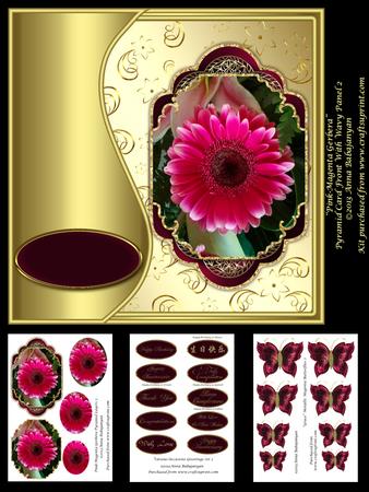 Pink-magenta Gerbera Pyramid Card Front with Wavy Panel 2