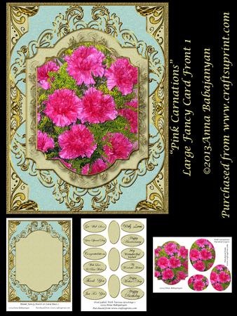 Pink Carnations Large Fancy Card Front 1