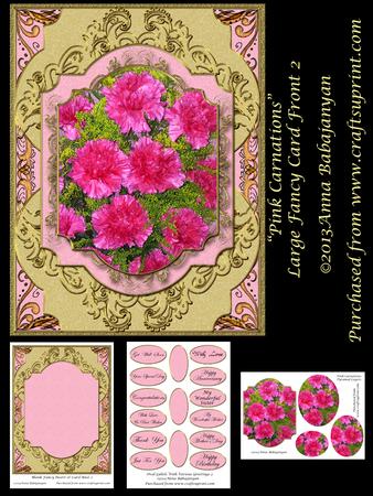 Pink Carnations Large Fancy Card Front 2
