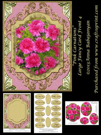Pink Carnations Large Fancy Card Front 4