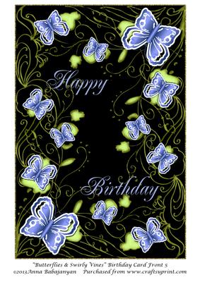 Butterflies & Swirly Vines Birthday Card Front 5