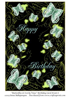 Butterflies & Swirly Vines Birthday Card Front 6