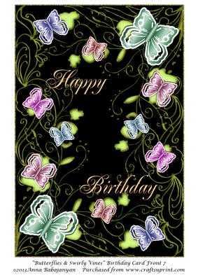 Butterflies & Swirly Vines Birthday Card Front 7