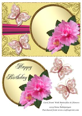 Card Front with Butterflies & Flowers 1