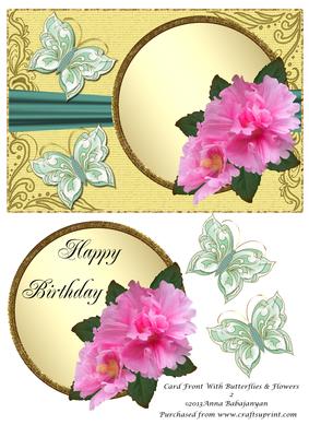 Card Front with Butterflies & Flowers 2