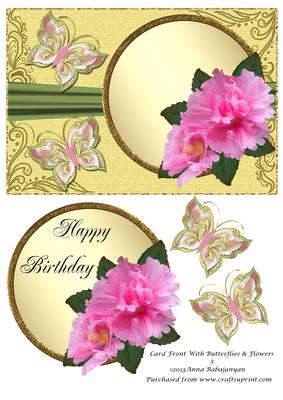 Card Front with Butterflies & Flowers 3