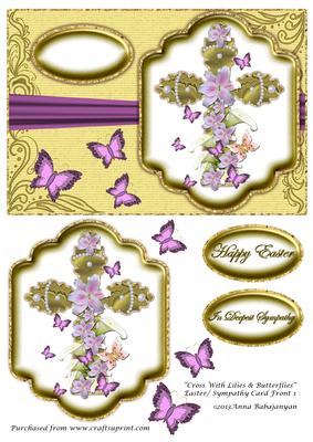 Cross with Lilies & Butterflies Easter/ Sympathy Card Fron