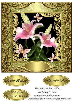 Two Lilies & Butterflies in Fancy Frame