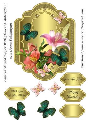 Layered Shaped Topper with Flowers & Butterflies 1