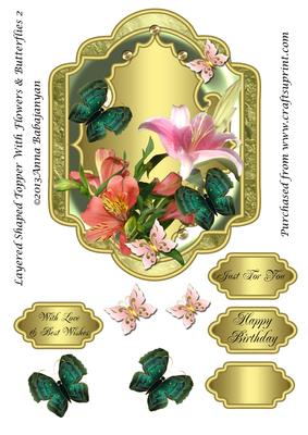 Layered Shaped Topper with Flowers & Butterflies 2