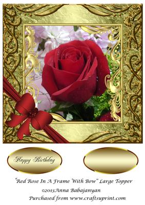 Red Rose in a Frame with Bow Large Topper