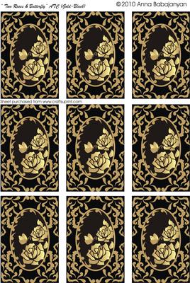 Two Roses and Butterfly Atc (gold-black)