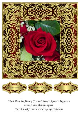 Red Rose in Fancy Frame Large Square Topper 1