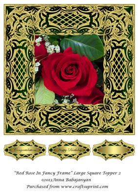 Red Rose in Fancy Frame Large Square Topper 2