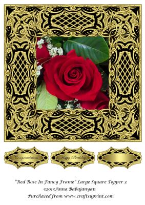 Red Rose in Fancy Frame Large Square Topper 3