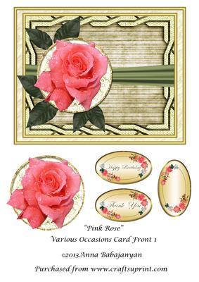 Pink Rose Various Occasions Card Front 1