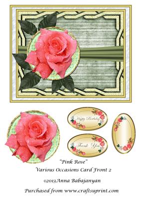 Pink Rose Various Occasions Card Front 2