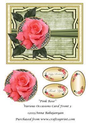 Pink Rose Various Occasions Card Front 3