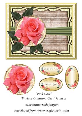 Pink Rose Various Occasions Card Front 4